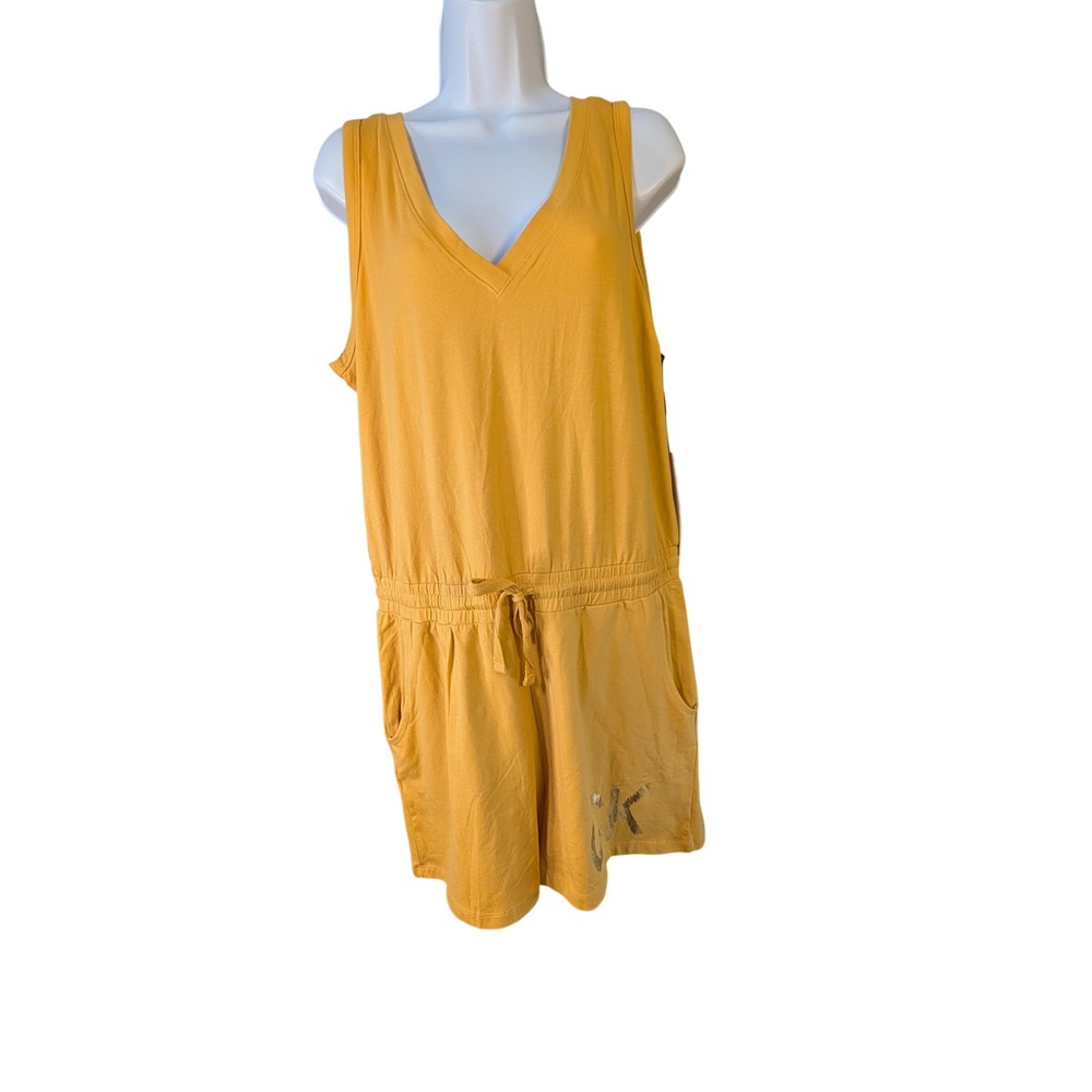 Calvin Klein Womens Ochre Yellow‎ V-Neck Sleeveless Drawstring Romper NEW